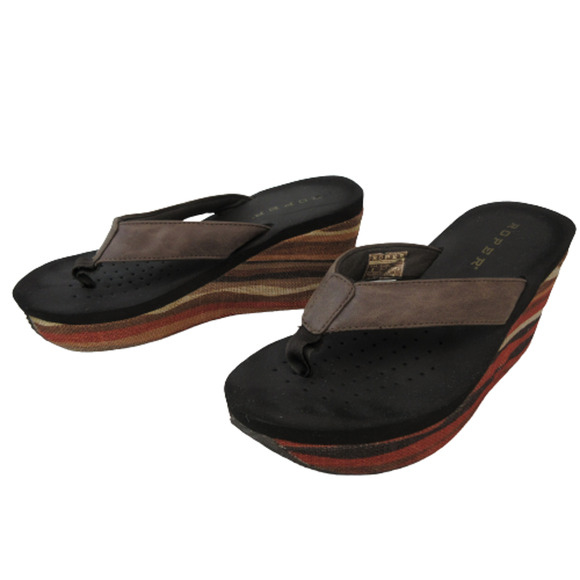 Roper Womens Thong Wedge Sandals Size 6 Flip Flops Multicolored Striped Earthy - Picture 1 of 8